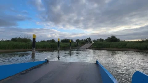 Wide View from Ferry Crossing the Elbe River in Germany Video stock 341382949