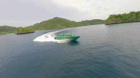 Wide view of FPV drone over the limestone rocks of  Raja Ampat, Indonesia. Stock Footage 293328662