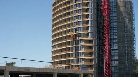 Wide view of Freight lift elevator on Construction Site. Modern city concept Stock Footage 248367354