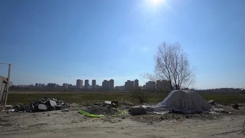 Wide view of garbage abandoned at the  outskirts. Environmental disaster.  Stock-Footage 105814538
