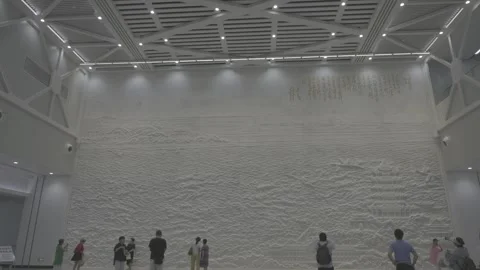 Wide View Giant Relief Wall Tourists Wuhan Metro Line 12 Stock Footage 342969487