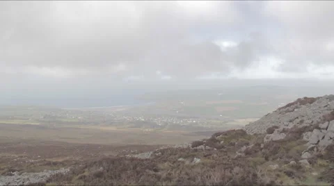 Wide view from hilltop of small seaside village (5K TIMELAPSE) Stock Footage 48923711