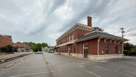 Wide view of historic train deport, restored from Frankfort's Union Station Stock Photos