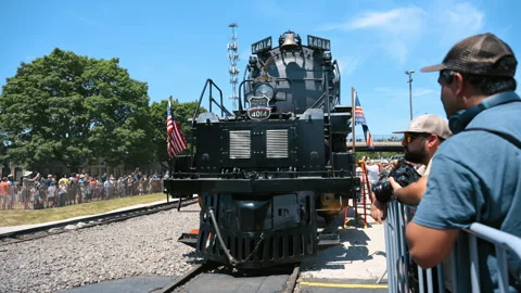 Wide view of Historic Union Pacific Big Boy steam locomotive on public display Stock Footage 340383029