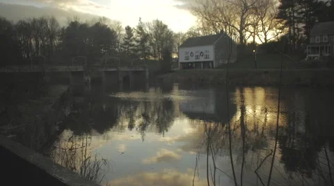 Wide View of House on River Winter Video stock 58929649