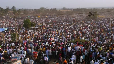 A wide view of the huge crowd gathering during the Hindu religious festival.. Stock Footage 232938278