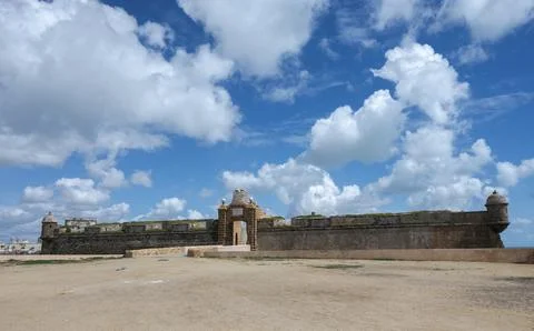 Wide view inside Castillo de San Sebastian in Cadiz, Spain Stock Photos