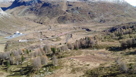 Wide view, landscape around Bernina Lagalb station, Switzerland. Stock Footage 255885876