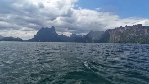 Wide View of Limestone Islands Across Cheow Lan Lake Stock Footage 329072800