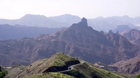 Wide View Mountain Road Pass Teida National Park Scenic Viewpoint Roque Ben.. Stock Footage 314417843