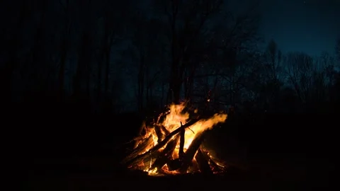 Wide View of Nighttime Bonfire Stock Footage 271296526