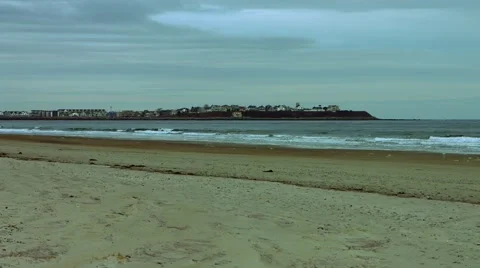 Wide View of Northeast Beach During The Winter Stock Footage 45373324