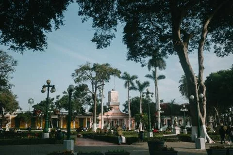 Wide view of old library and plaza de armas barranco Foto stock