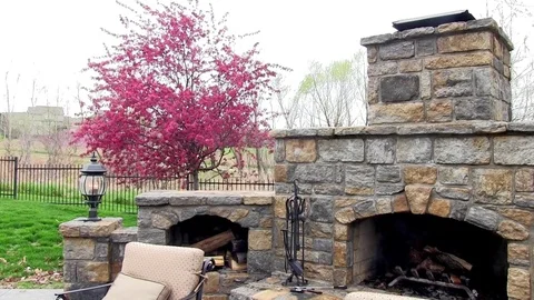 Wide view of an outdoor fireplace Stock Footage 78252799