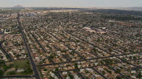 Wide view of the outskirts of Phoenix with downtown in distance. Shot in 2007. Stock Footage 59523502