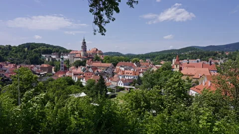 Wide View Over Český Krumlov Town and Castle Stock Footage 313221684