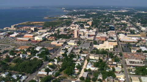 Wide view of Pensacola, Florida, to Pensacola Bay. Shot in 2007. Stock Footage 59490507