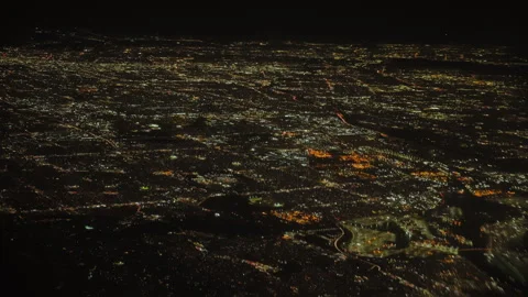Wide View from the plane flight above on Chicago O'hare airport. Night time 스톡 동영상 262724439