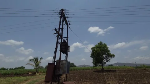 Wide view of a power supply box under the sky, symboling the energy crisis, natu Stock Footage 336561160