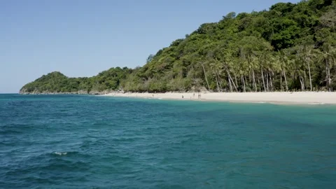 Wide View of Puka Shell Beach Shoreline and Turquoise Sea, Boracay, Philippines Stock Footage 340321342
