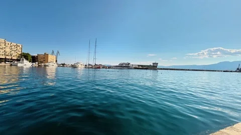Wide View of Pula Harbor and Coastal Mountains in Croatia Stock Footage 330734959