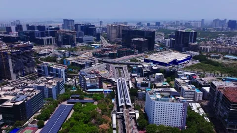 Wide view of Raidurg with mindspace, knowledge city, skyscrapers and IKEA at 库存影片 345369733