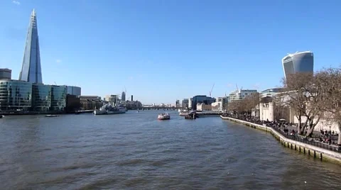 A  wide view of the River Thames looking upstream London United Kingdom Video stock 47209562