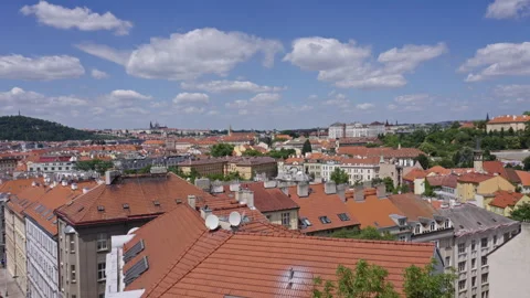 Wide View of Rooftops and Architecture on Partly Cloudy Day, 120fps Stock Footage 312575247