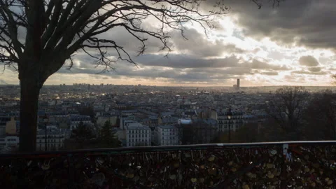 Wide view of the rooftops of Paris city Stock Footage 197055063