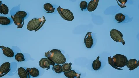 Wide view of scattered grenades on soft blue, repeating pattern with copy are Stock Illustration