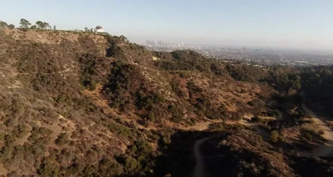 Wide view of scenery around Griffith Observatory and Downtown Stock Footage 41540732