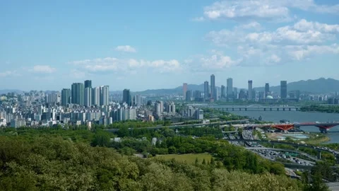Wide View of Seoul City Park and Modern Buildings Stock-Footage 334694553