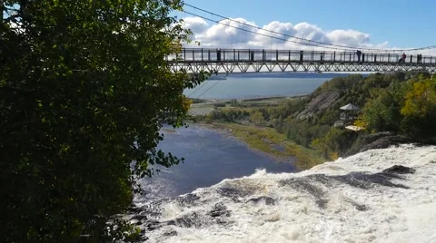 Wide view showing bridge above the Montmorency waterfalls In Quebec City Stock Footage 62415151