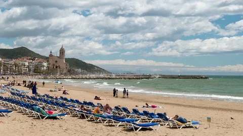 Wide view of "SITGES".Time lapse. Stock Footage 89811748