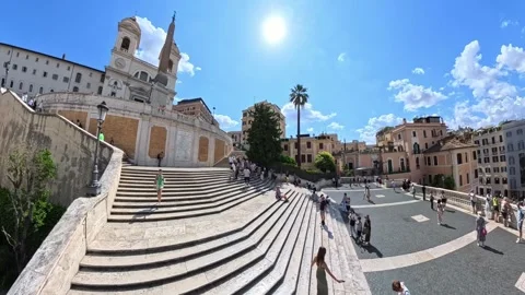 Wide View of Spanish Steps Rome – Tourists and Blue Sky Filmed with Insta360 X5 Stock-Footage 318160429