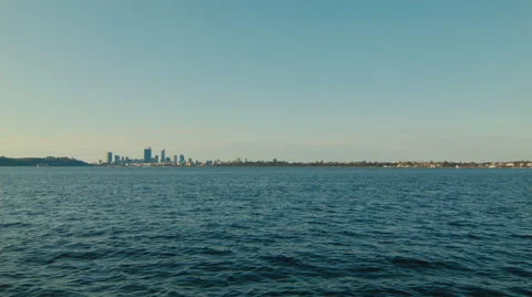 Wide View of the Swan River and the Perth City Skyline Stock Footage 48985492