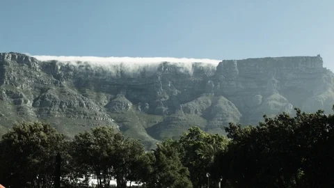 Wide View Of Table Mountain With Clouds Going Over The Edge Stock Footage 104290448