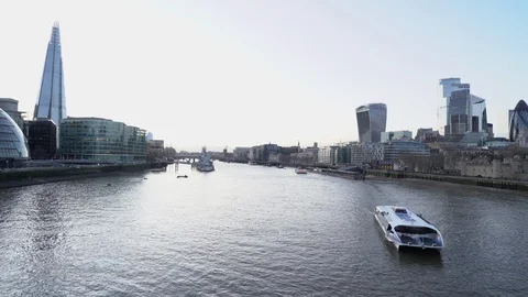 Wide view of the Thames River And The new skyline of London. 4K. Video stock 126256297