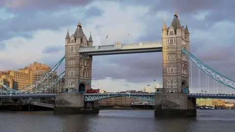 Wide view of the Thames River, the Tower Bridge And The City of London. 4K Stock Footage 126279802