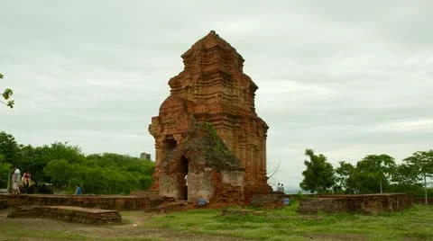 Wide view of Thap Poshanu Cham Tower Ancient temple Stock Footage 11409868