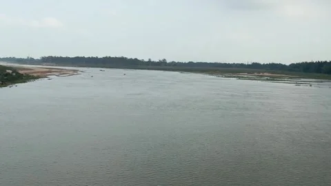 Wide View of Tranquil River Landscape from Bridge in Rural Odisha India Stock Footage 338040902