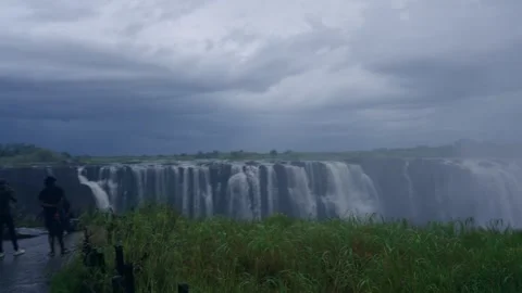 Wide view of Victoria Falls from the viewing path Video stock 345521113