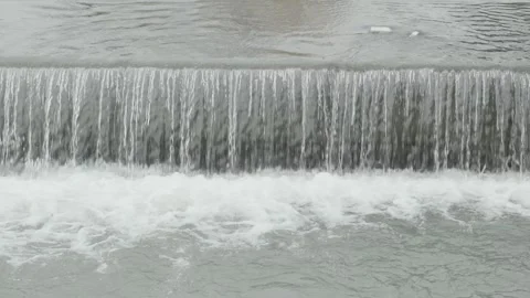 Wide waterfall on river, river threshold, slow motion Stock Footage 271068539