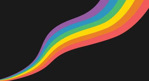 Wide waving rainbow colored flag on dark background Illustrazione stock