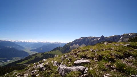 Wideangle pan across marvellous Austrian mountain landscape in Tyrol Stock Footage 145809281