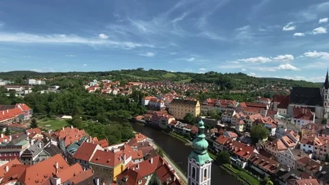 Wideangle view from Top of Cesky Krumlov Castle Tower Video stock 221553674