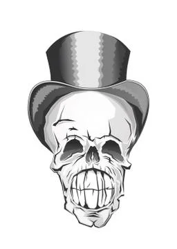 Widely smiling skull in top hat. Vector icon Stock Illustration