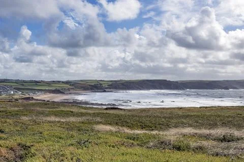 Widemouth Bay Cornwall view from top carpark Stock Photos