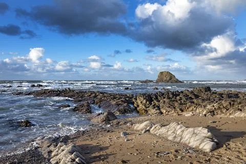 Widemouth Bay dramatic winter coastal landscape Foto stock
