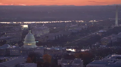 Widening view of Capitol Hill at dusk; Senate Office Buildings in foreground, Stock Footage 59190522
